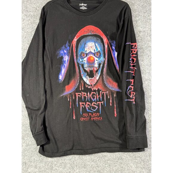 Fright Fest Mens Large Six Flags Great America Black Long sleeve shirt Unisex - Picture 5 of 6